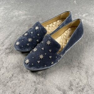 Birdies Flats Womens Sz 8.5 Blue The Starling Ocean Crystal Velvet Loafers Luxe